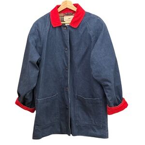 Starting Point Denim Jacket Corduroy Collar Plaid Lined Blue Red Size M Workwear